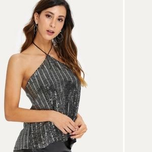 ZARA BASIC Sequin Halterneck Top Sz M